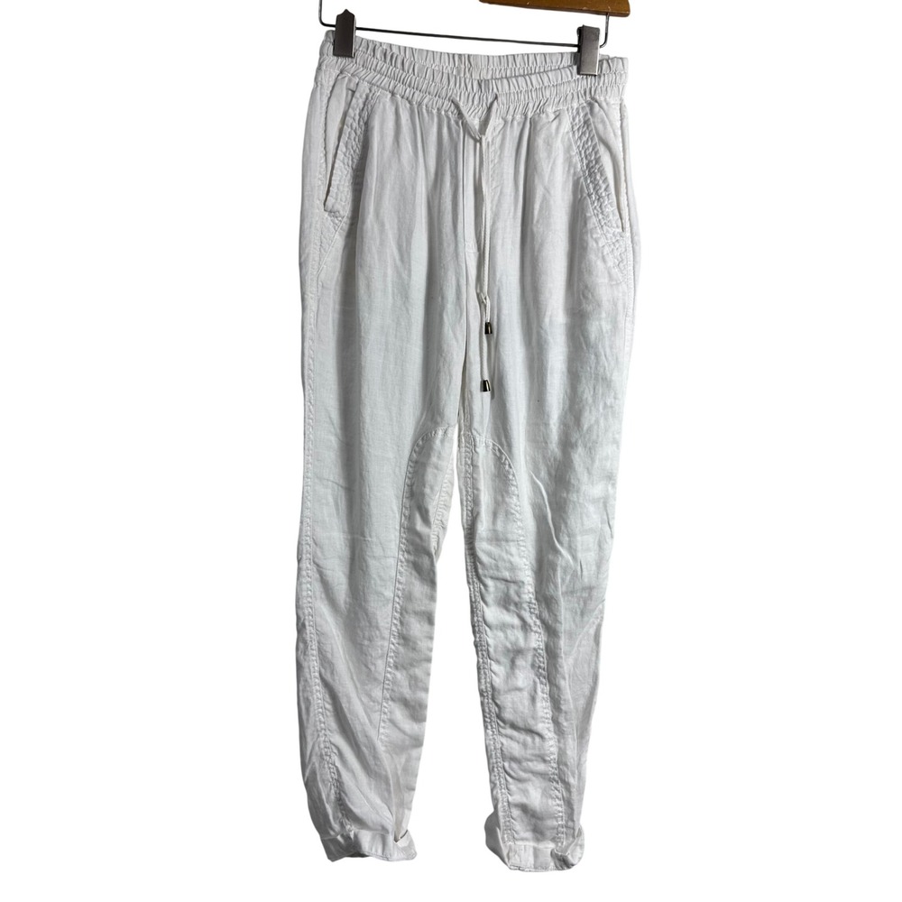 Three Dots relax White 100% Linen Drawstring Jogger Pants coastal resort beach